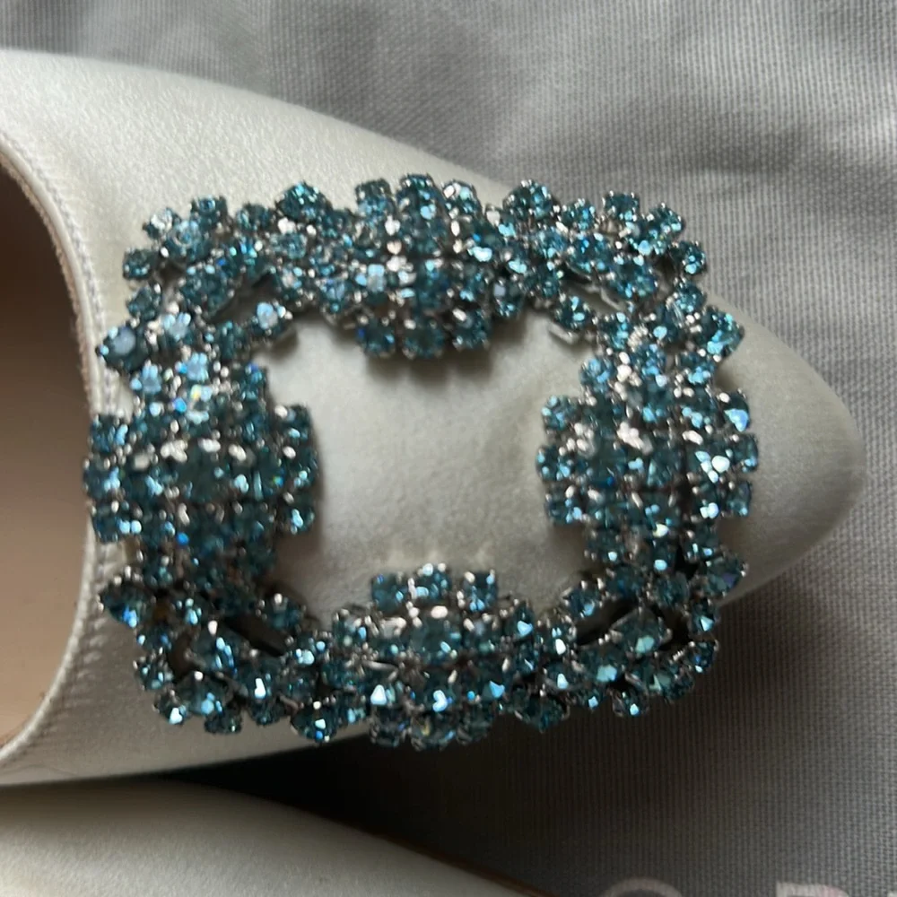 Manolo Blahnik White Satin Pump with Crystal Buckle